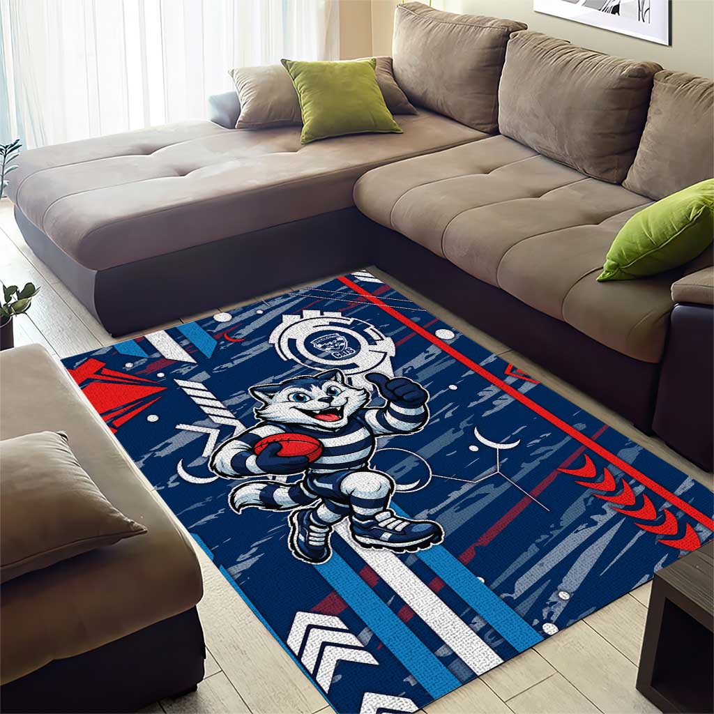 Geelong Cats Area Rug Mascot Cartoon Football Illustration Style