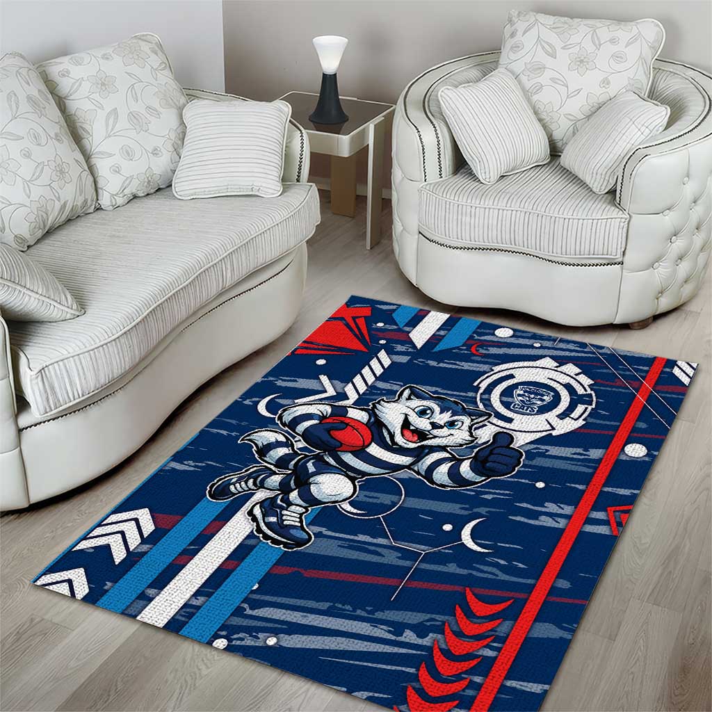 Geelong Cats Area Rug Mascot Cartoon Football Illustration Style