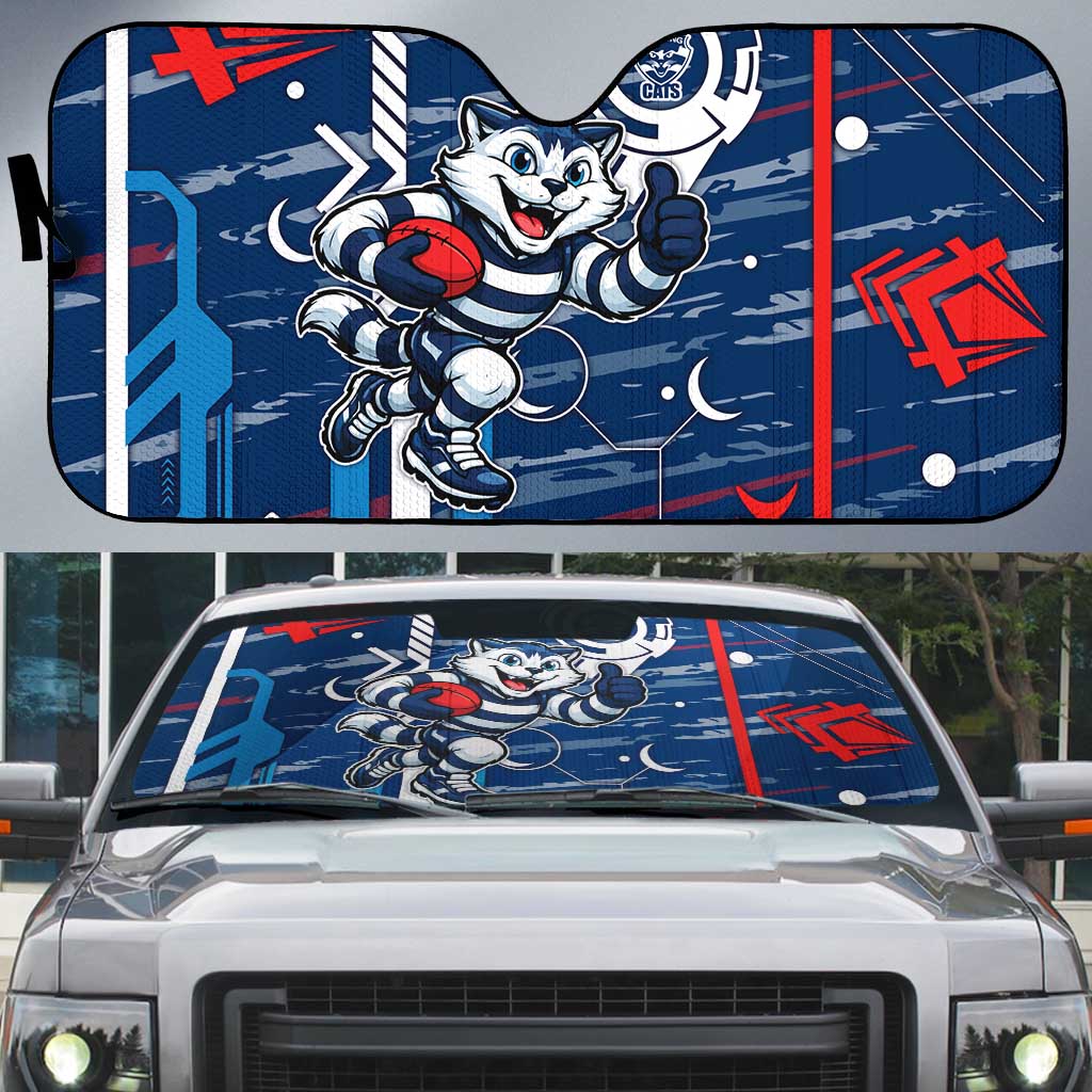 Geelong Cats Auto Sun Shade Mascot Cartoon Football Illustration Style