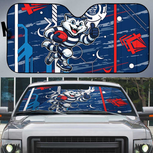 Geelong Cats Auto Sun Shade Mascot Cartoon Football Illustration Style