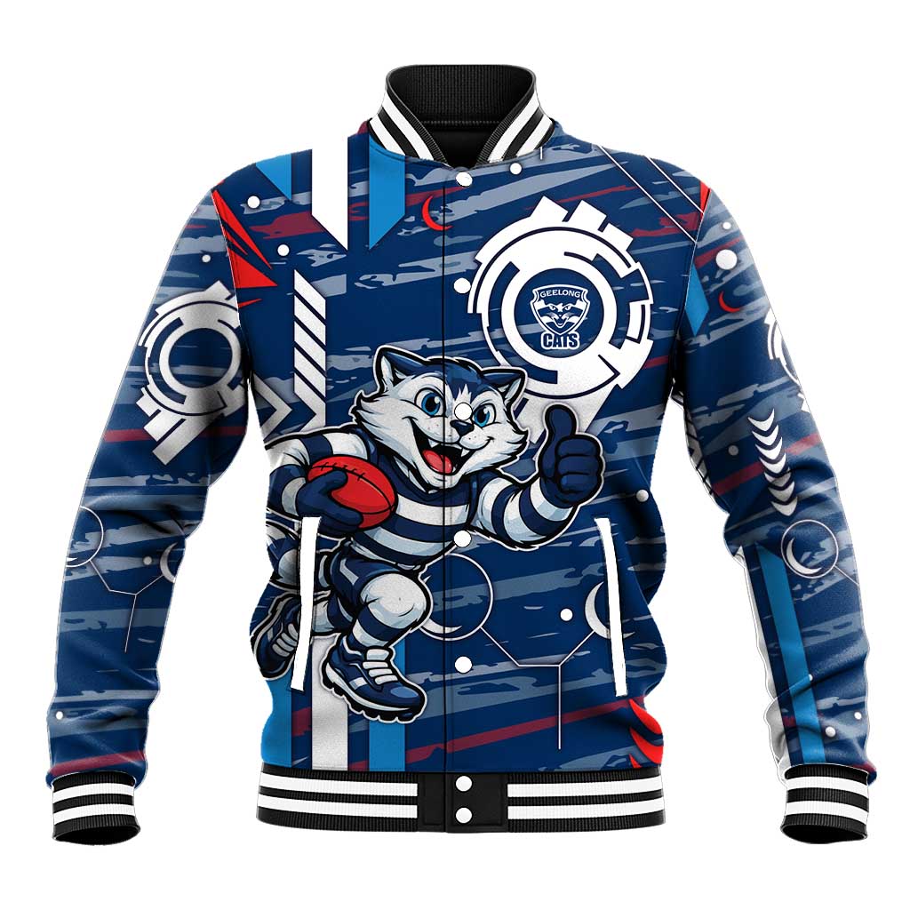 Geelong Cats Baseball Jacket Mascot Cartoon Football Illustration Style