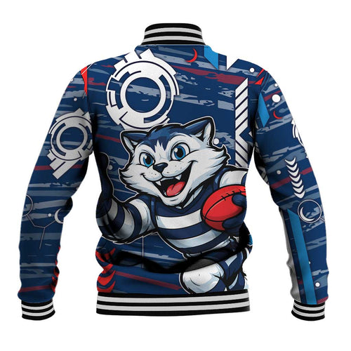 Geelong Cats Baseball Jacket Mascot Cartoon Football Illustration Style