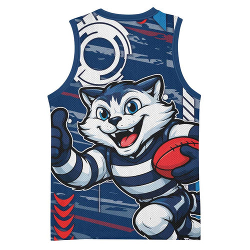 Geelong Cats Basketball Jersey Mascot Cartoon Football Illustration Style