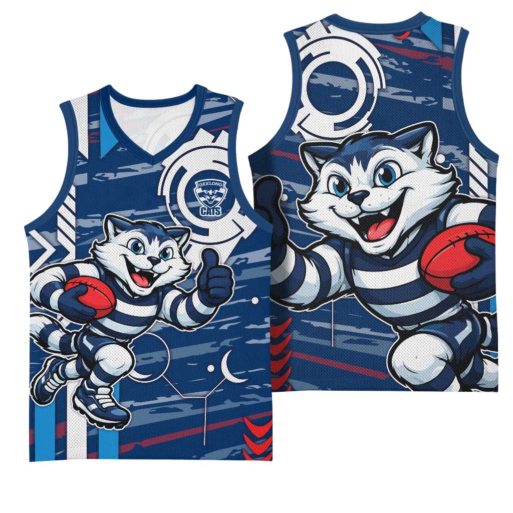 Geelong Cats Basketball Jersey Mascot Cartoon Football Illustration Style