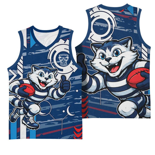 Geelong Cats Basketball Jersey Mascot Cartoon Football Illustration Style