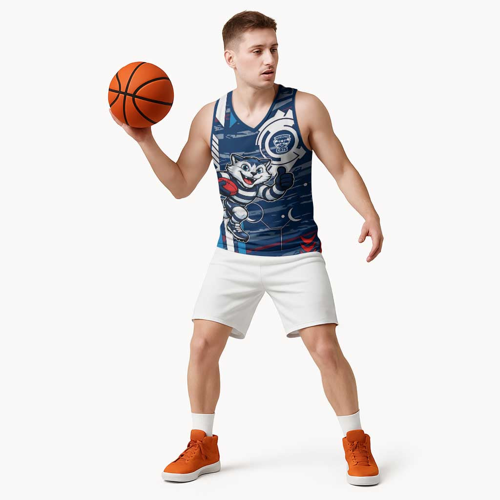 Geelong Cats Basketball Jersey Mascot Cartoon Football Illustration Style