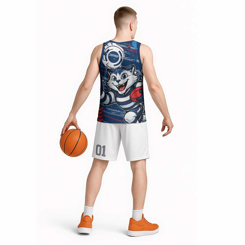 Geelong Cats Basketball Jersey Mascot Cartoon Football Illustration Style