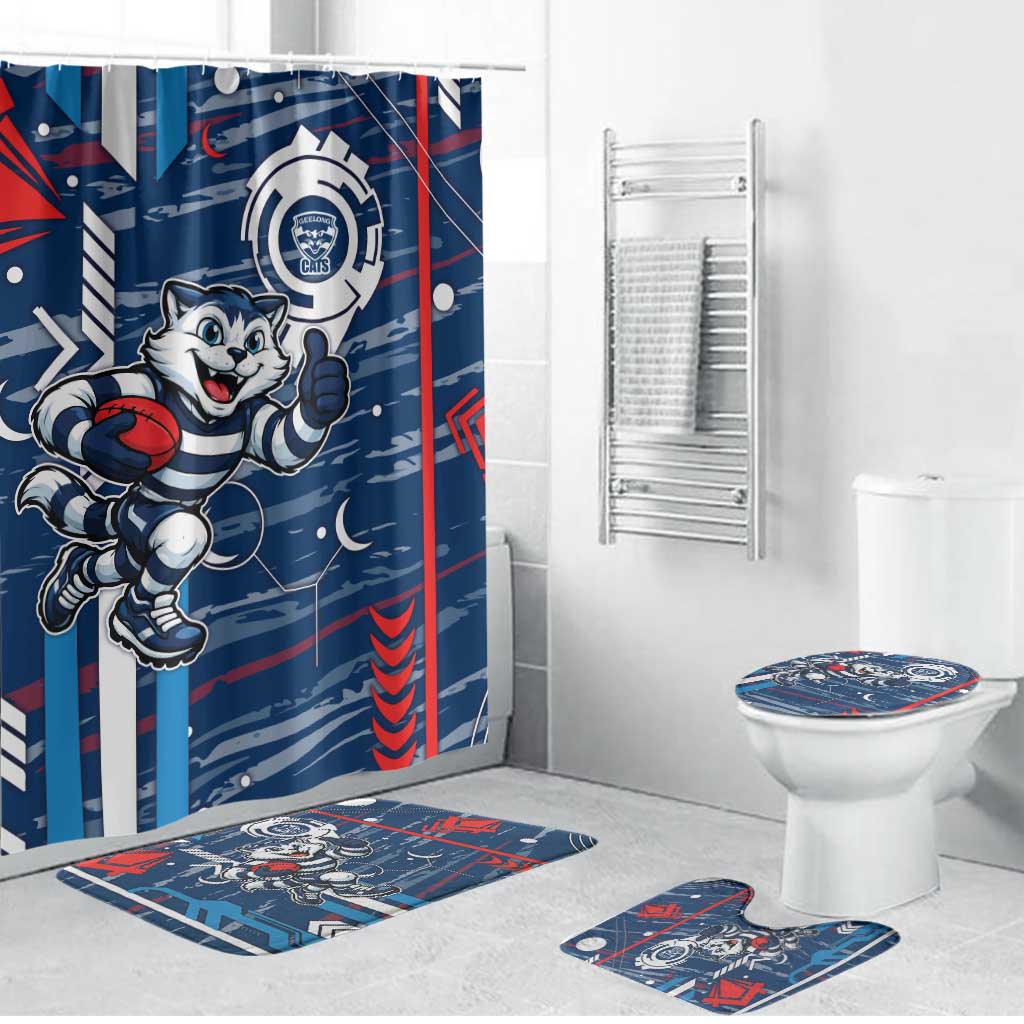 Geelong Cats Bathroom Set Mascot Cartoon Football Illustration Style