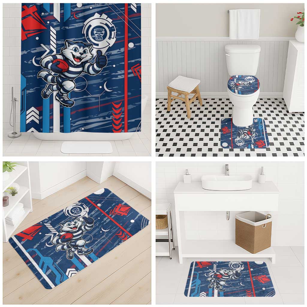 Geelong Cats Bathroom Set Mascot Cartoon Football Illustration Style