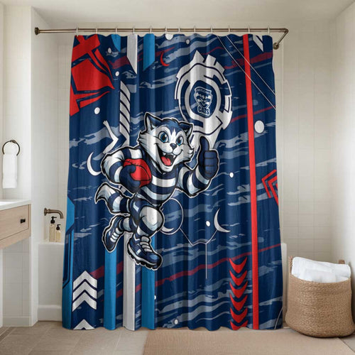 Geelong Cats Bathroom Set Mascot Cartoon Football Illustration Style
