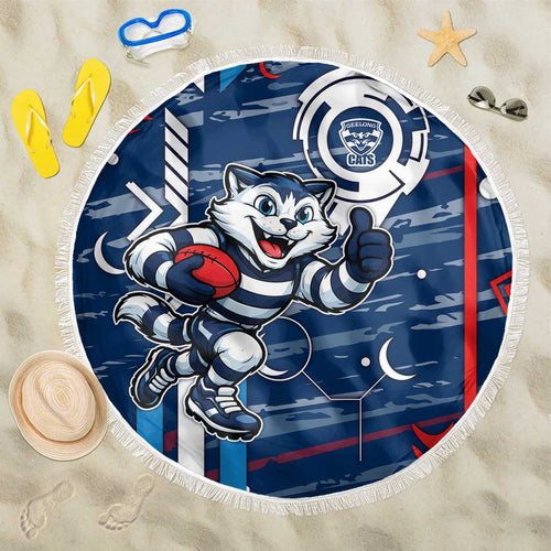 Geelong Cats Beach Blanket Mascot Cartoon Football Illustration Style