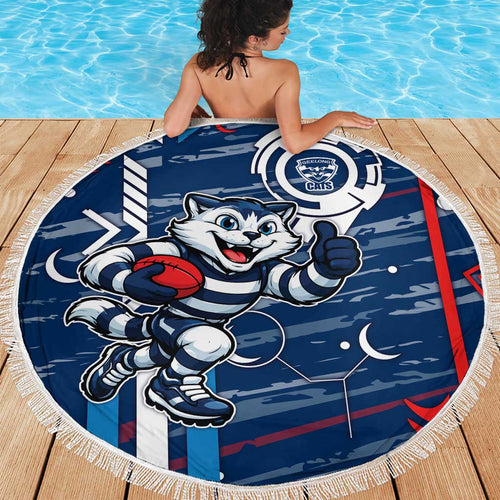 Geelong Cats Beach Blanket Mascot Cartoon Football Illustration Style