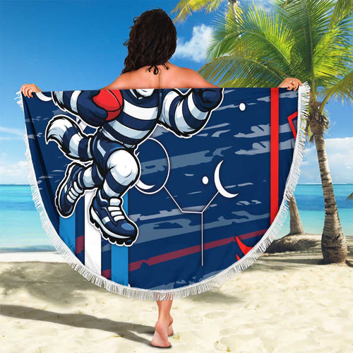 Geelong Cats Beach Blanket Mascot Cartoon Football Illustration Style