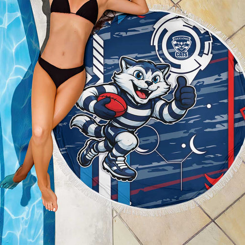 Geelong Cats Beach Blanket Mascot Cartoon Football Illustration Style