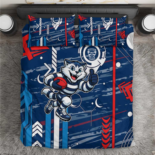 Geelong Cats Bedding Set Mascot Cartoon Football Illustration Style