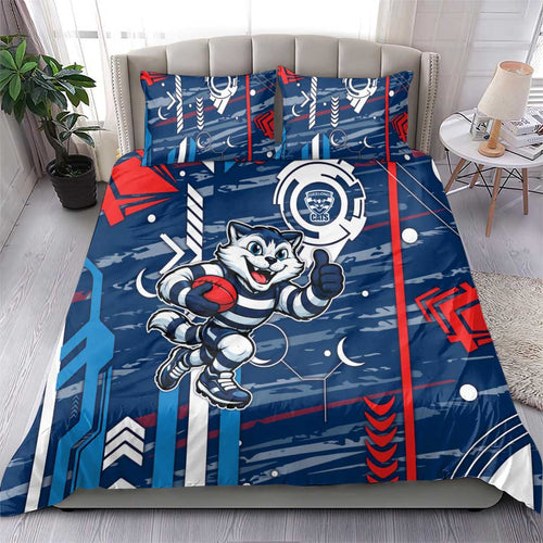 Geelong Cats Bedding Set Mascot Cartoon Football Illustration Style