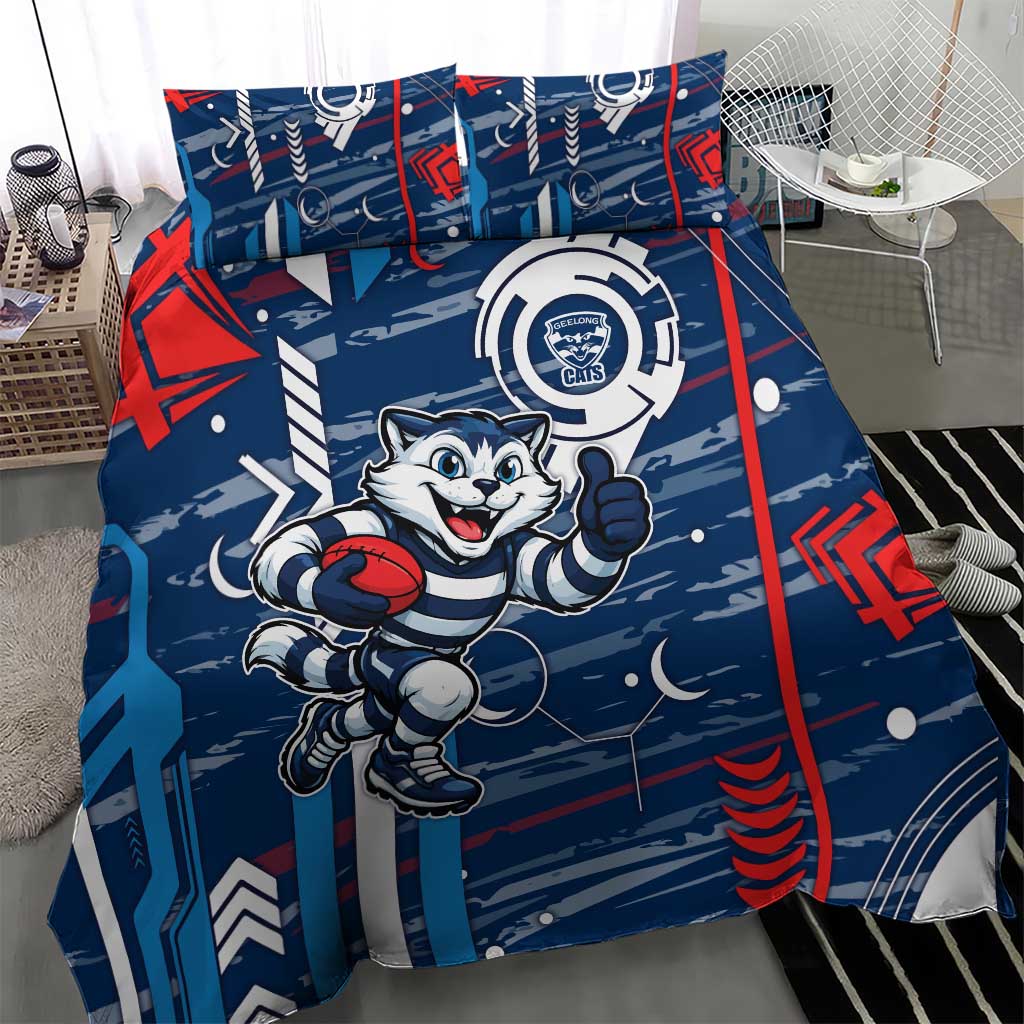 Geelong Cats Bedding Set Mascot Cartoon Football Illustration Style