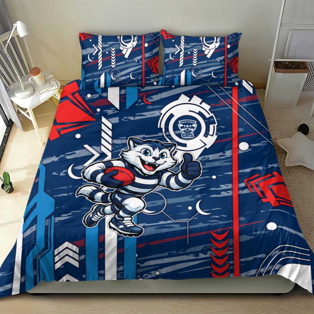 Geelong Cats Bedding Set Mascot Cartoon Football Illustration Style