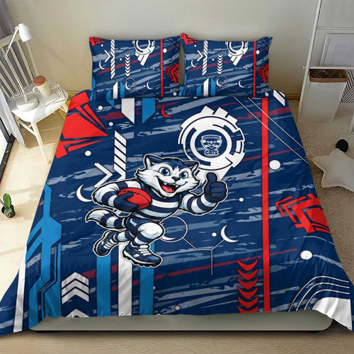 Geelong Cats Bedding Set Mascot Cartoon Football Illustration Style