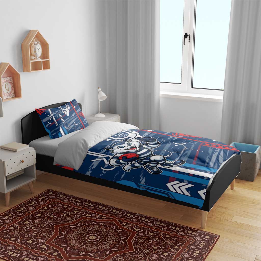 Geelong Cats Bedding Set Mascot Cartoon Football Illustration Style