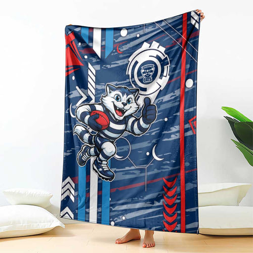 Geelong Cats Blanket Mascot Cartoon Football Illustration Style