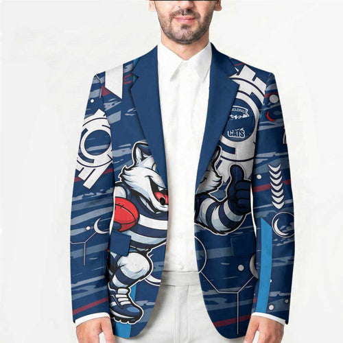 Geelong Cats Blazer Mascot Cartoon Football Illustration Style