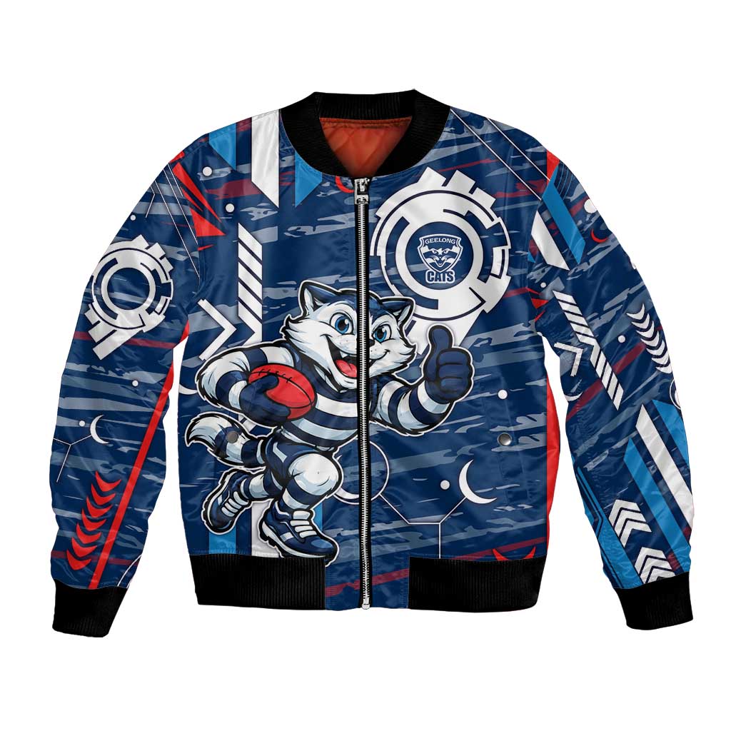 Geelong Cats Bomber Jacket Mascot Cartoon Football Illustration Style