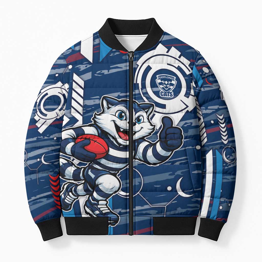 Geelong Cats Bomber Puffer Jacket Mascot Cartoon Football Illustration Style