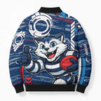 Geelong Cats Bomber Puffer Jacket Mascot Cartoon Football Illustration Style