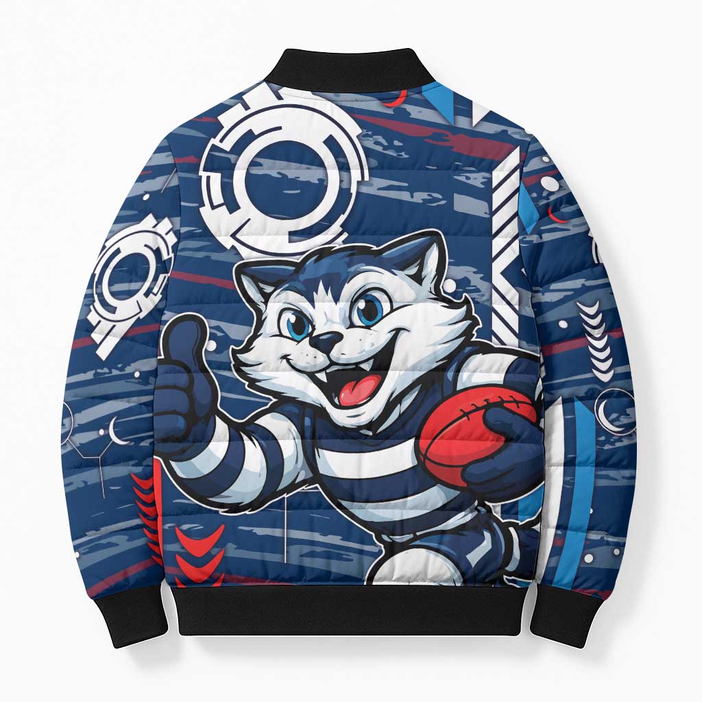 Geelong Cats Bomber Puffer Jacket Mascot Cartoon Football Illustration Style