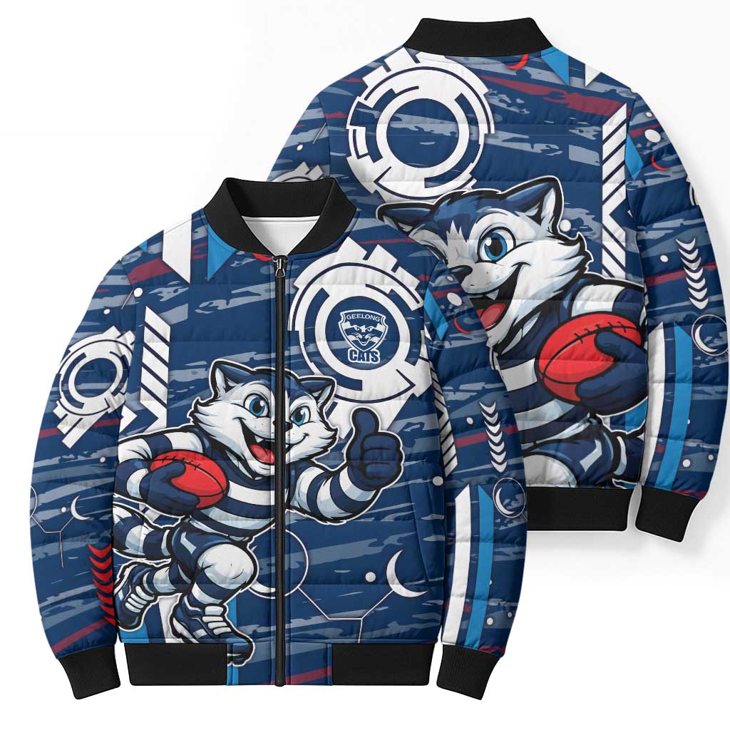 Geelong Cats Bomber Puffer Jacket Mascot Cartoon Football Illustration Style
