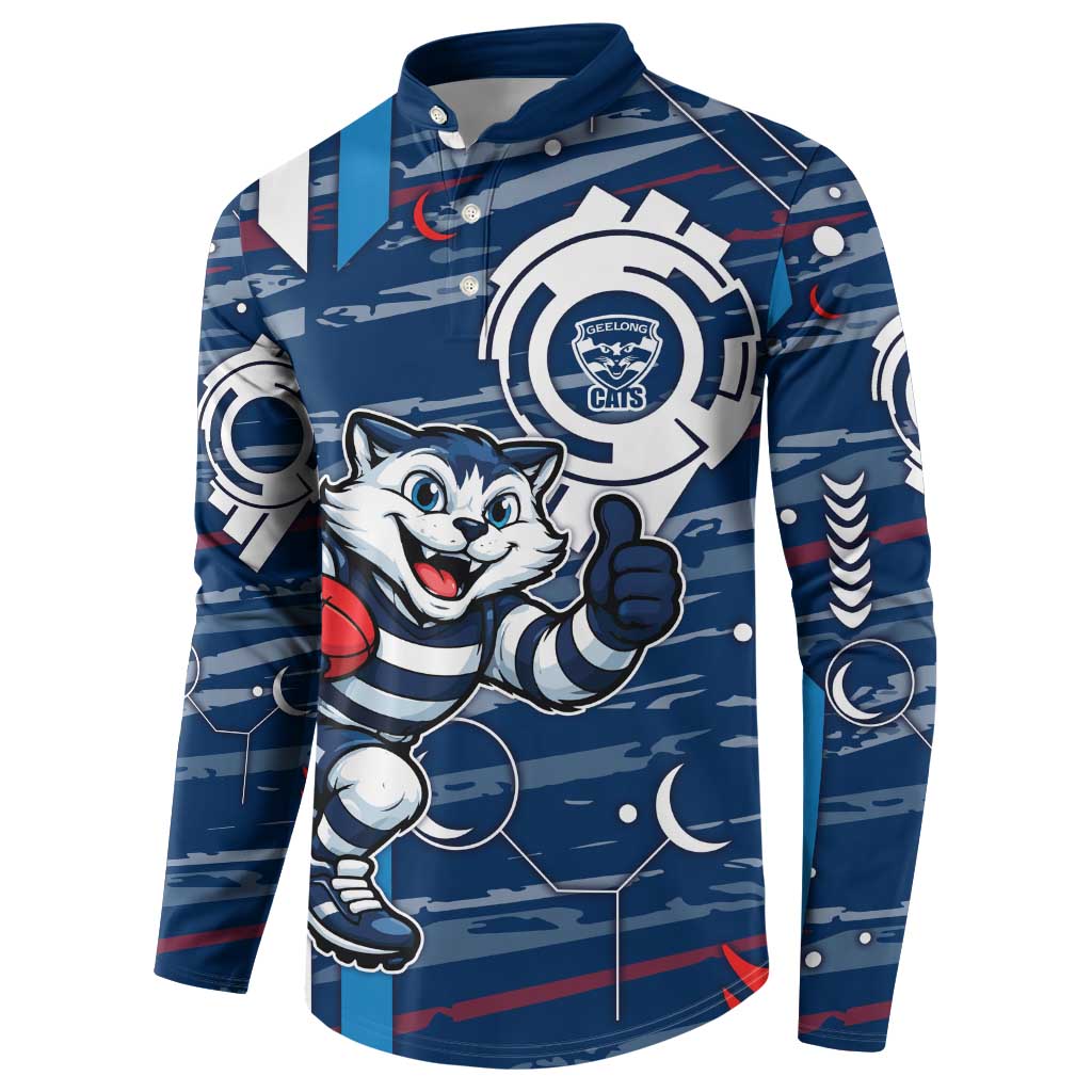 Geelong Cats Button Sweatshirt Mascot Cartoon Football Illustration Style