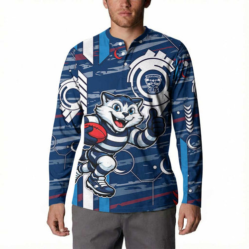Geelong Cats Button Sweatshirt Mascot Cartoon Football Illustration Style