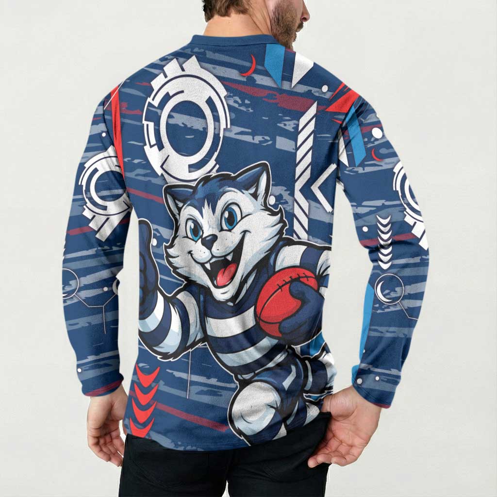 Geelong Cats Button Sweatshirt Mascot Cartoon Football Illustration Style