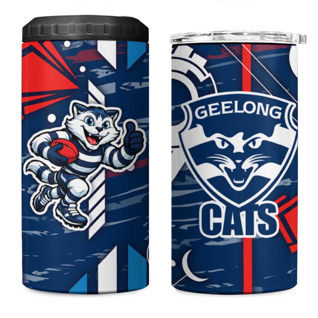 Geelong Cats 4 in 1 Can Cooler Tumbler Mascot Cartoon Football Illustration Style
