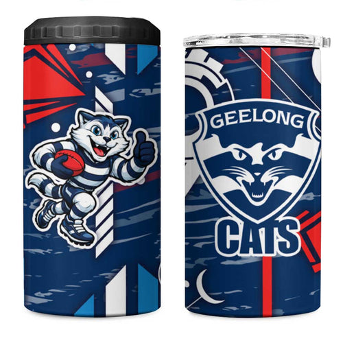 Geelong Cats 4 in 1 Can Cooler Tumbler Mascot Cartoon Football Illustration Style