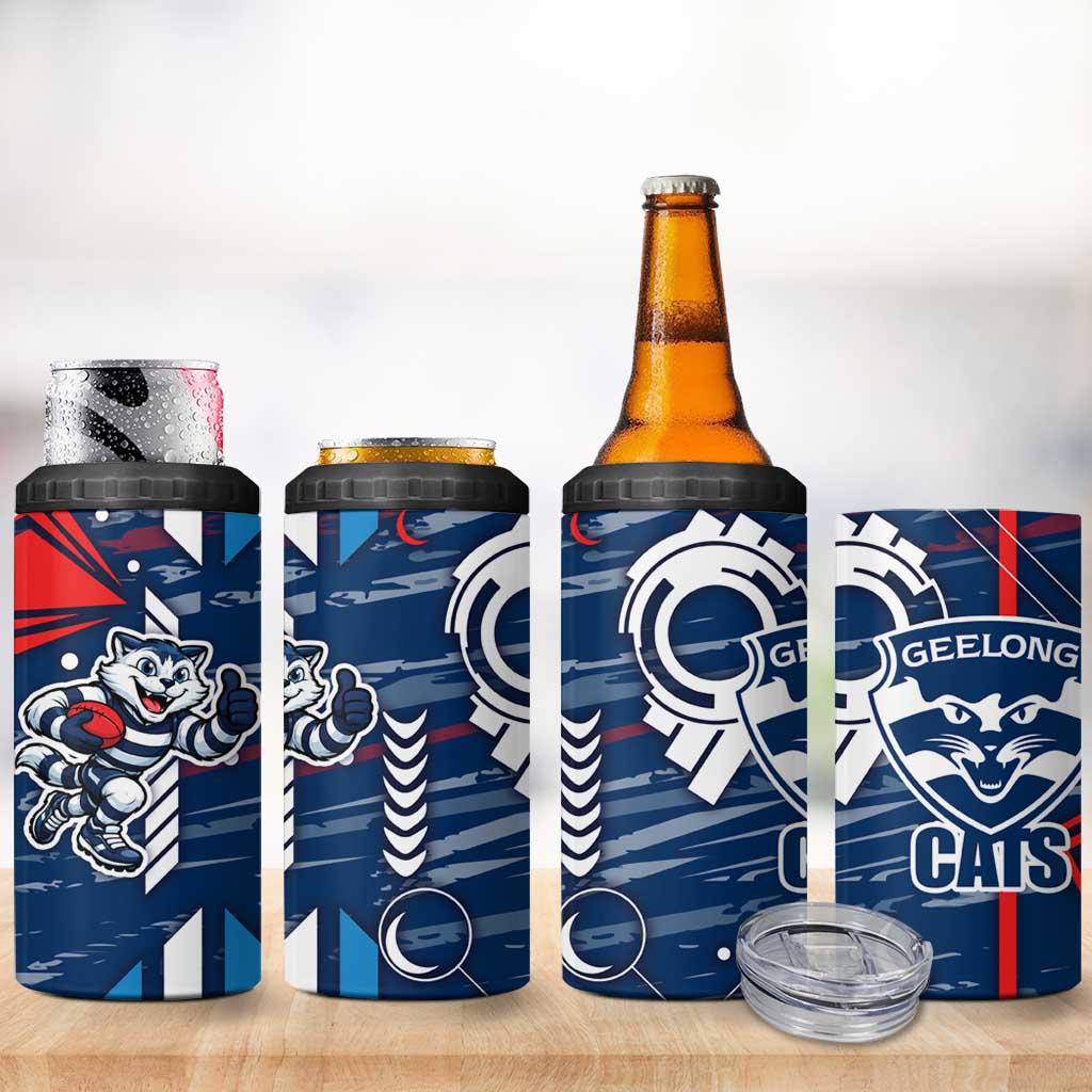 Geelong Cats 4 in 1 Can Cooler Tumbler Mascot Cartoon Football Illustration Style