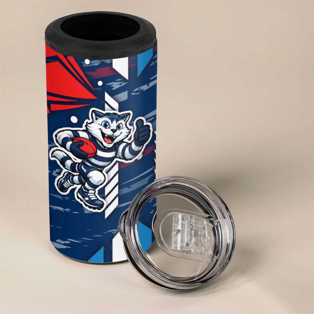 Geelong Cats 4 in 1 Can Cooler Tumbler Mascot Cartoon Football Illustration Style