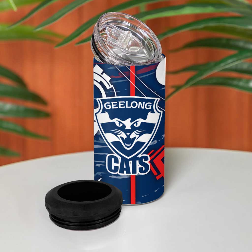 Geelong Cats 4 in 1 Can Cooler Tumbler Mascot Cartoon Football Illustration Style