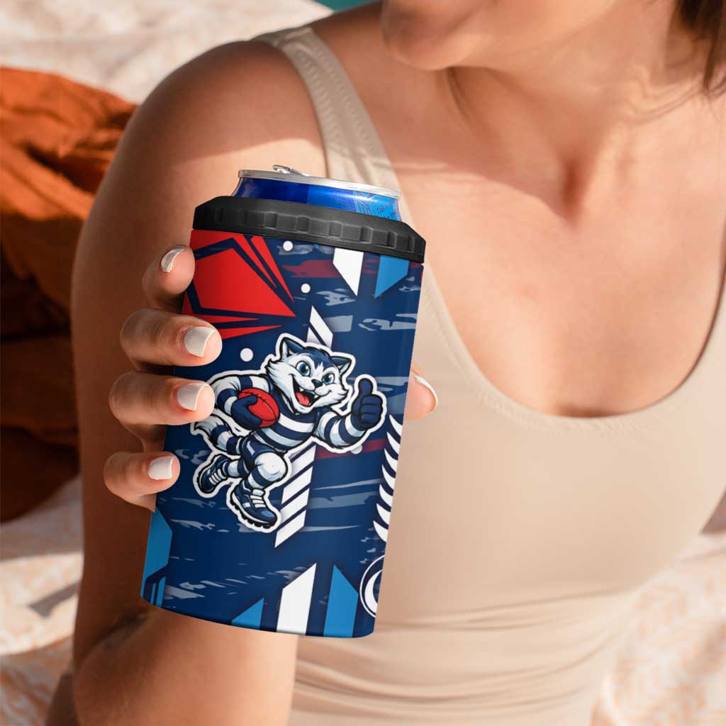 Geelong Cats 4 in 1 Can Cooler Tumbler Mascot Cartoon Football Illustration Style