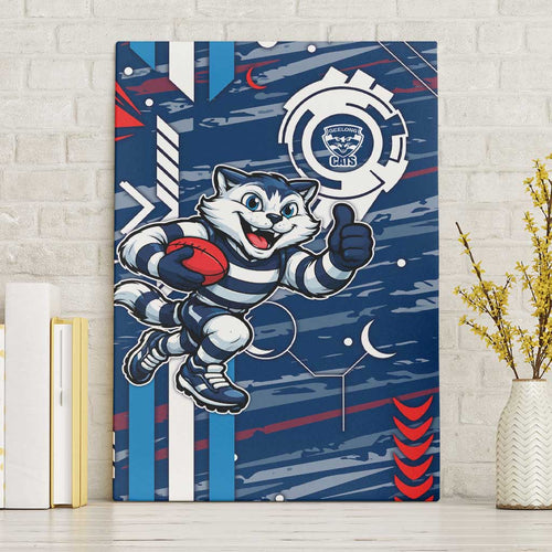 Geelong Cats Canvas Wall Art Mascot Cartoon Football Illustration Style