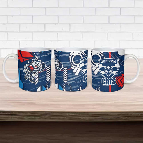 Geelong Cats Ceramic Mug Mascot Cartoon Football Illustration Style