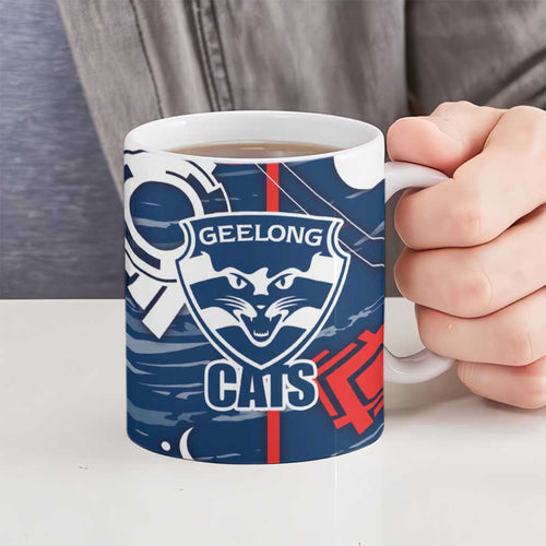 Geelong Cats Ceramic Mug Mascot Cartoon Football Illustration Style