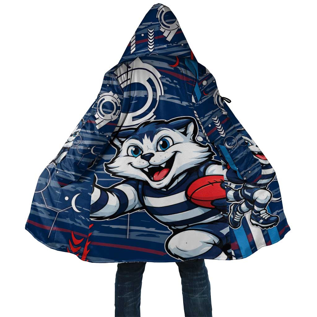 Geelong Cats Cloak Mascot Cartoon Football Illustration Style