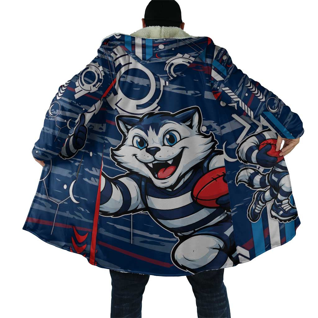 Geelong Cats Cloak Mascot Cartoon Football Illustration Style