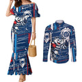 Geelong Cats Couples Matching Mermaid Dress and Long Sleeve Button Shirt Mascot Cartoon Football Illustration Style