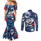 Geelong Cats Couples Matching Mermaid Dress and Long Sleeve Button Shirt Mascot Cartoon Football Illustration Style