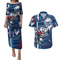 Geelong Cats Couples Matching Puletasi and Hawaiian Shirt Mascot Cartoon Football Illustration Style