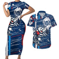 Geelong Cats Couples Matching Short Sleeve Bodycon Dress and Hawaiian Shirt Mascot Cartoon Football Illustration Style