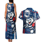 Geelong Cats Couples Matching Tank Maxi Dress and Hawaiian Shirt Mascot Cartoon Football Illustration Style